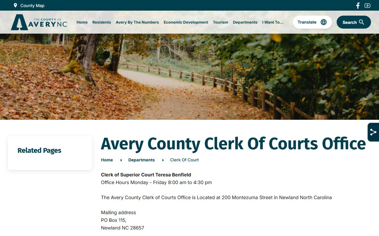 Avery County Clerk of Superior Court records page