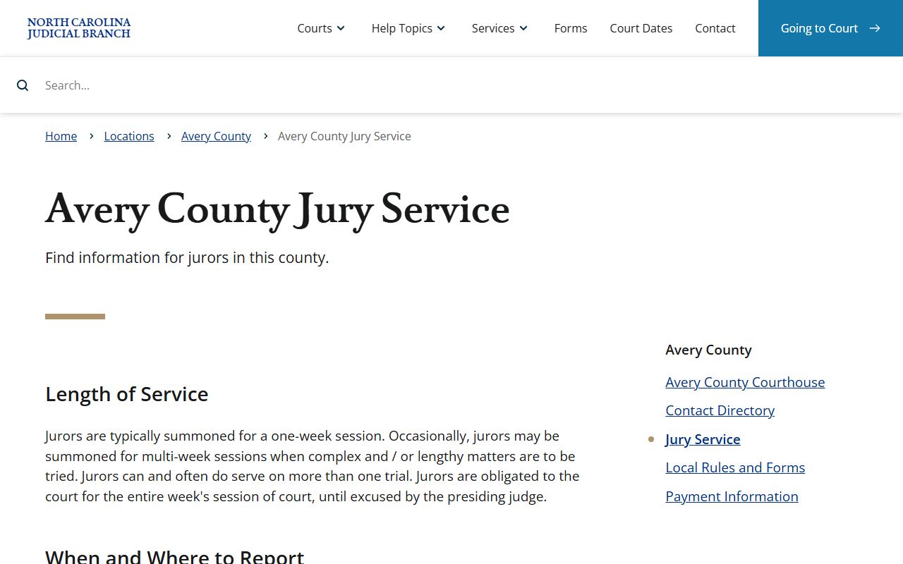 Avery County Clerk of Superior Court jury service page