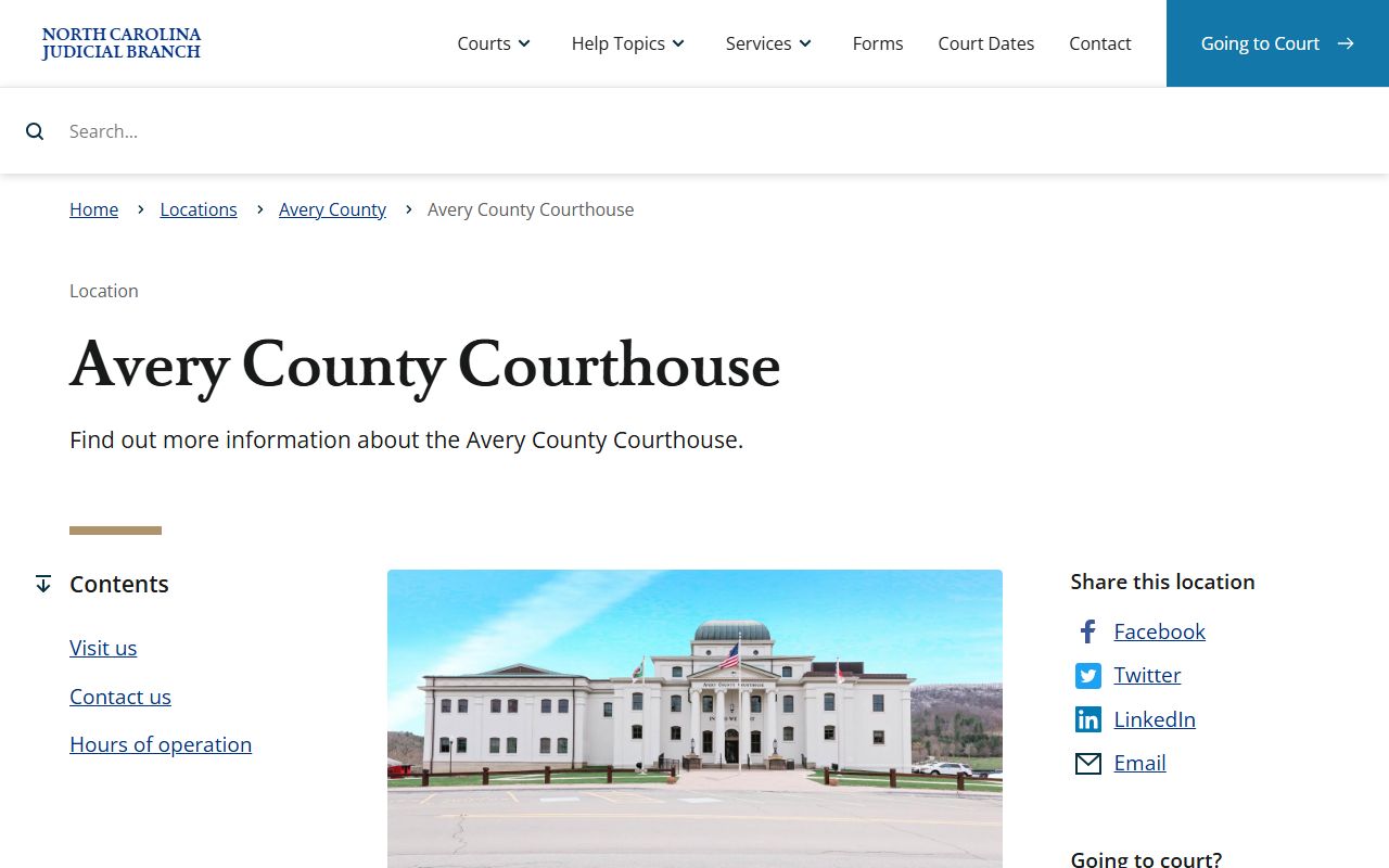 Avery County court records courthouse location page