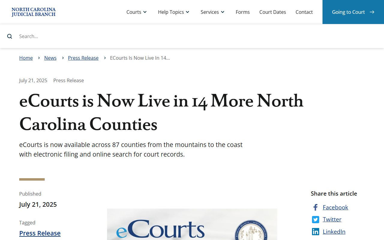 Avery County court records July 2025 eCourts launch news