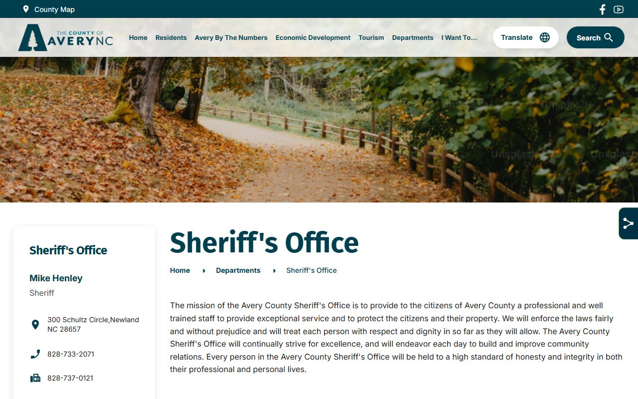 Avery County inmate search sheriff office contact page