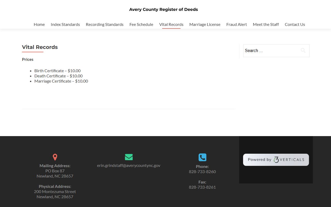 Avery County marriage records vital records fee information