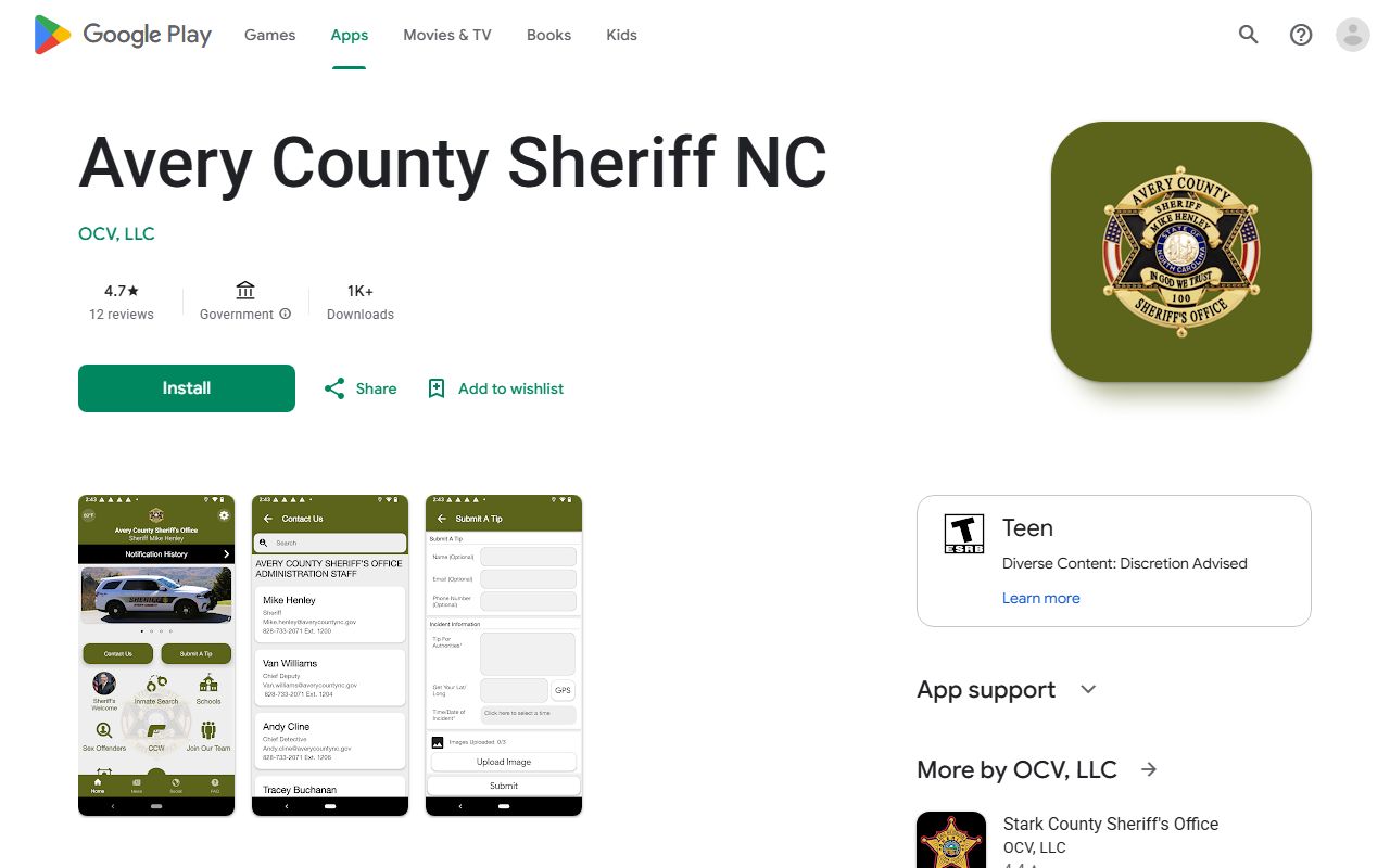Avery County warrant search Google Play sheriff app listing