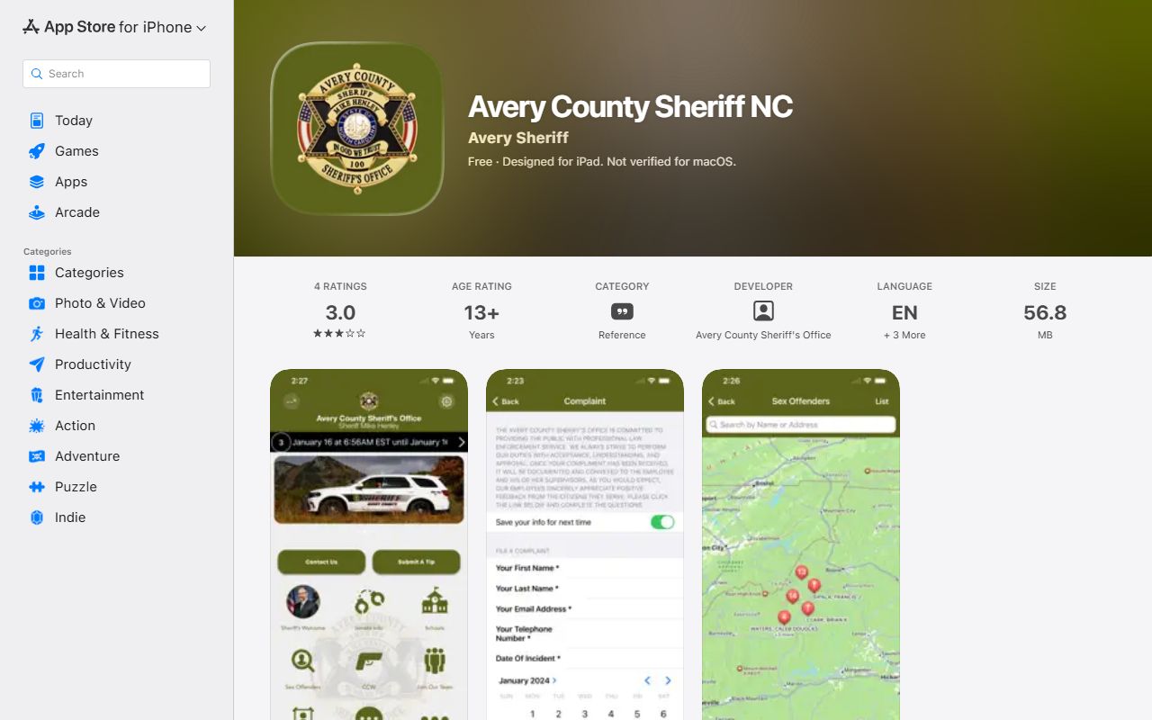 Avery County warrant search Apple sheriff app listing